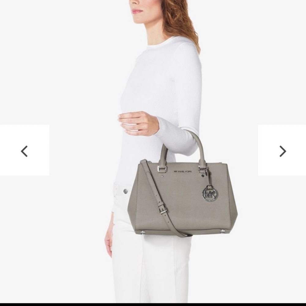 Michael Kors Sutton Saffiano Leather Satchel Grey Large - Picture 9 of 12